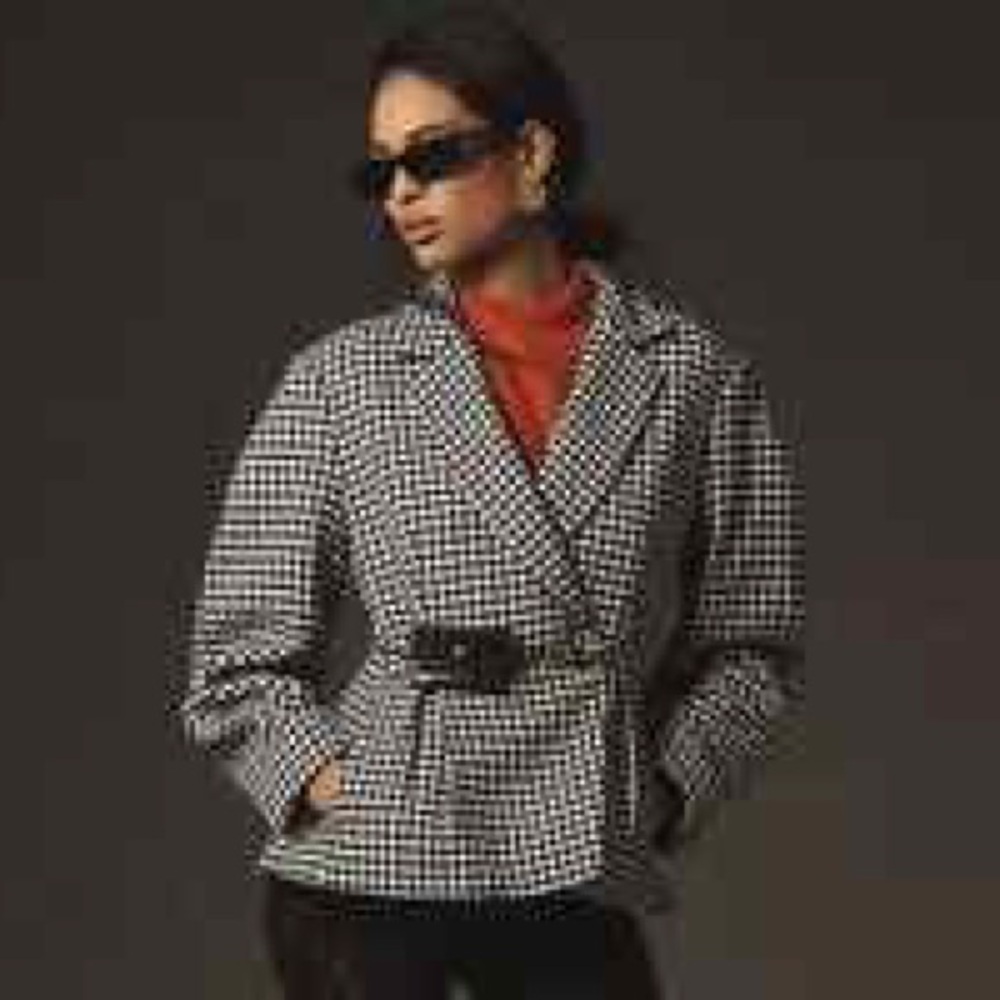 Maeve AnthropologieWomens Black & White Houndstooth Belted Jacket